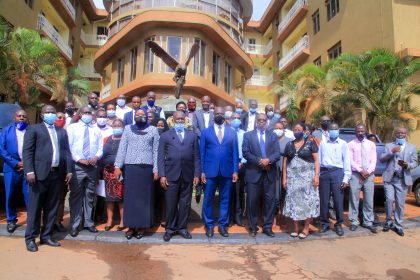 hon.Minister Wilson Muruli Mukasa together with Government Inspectors at Ridar Hotel on 6th October, 2020